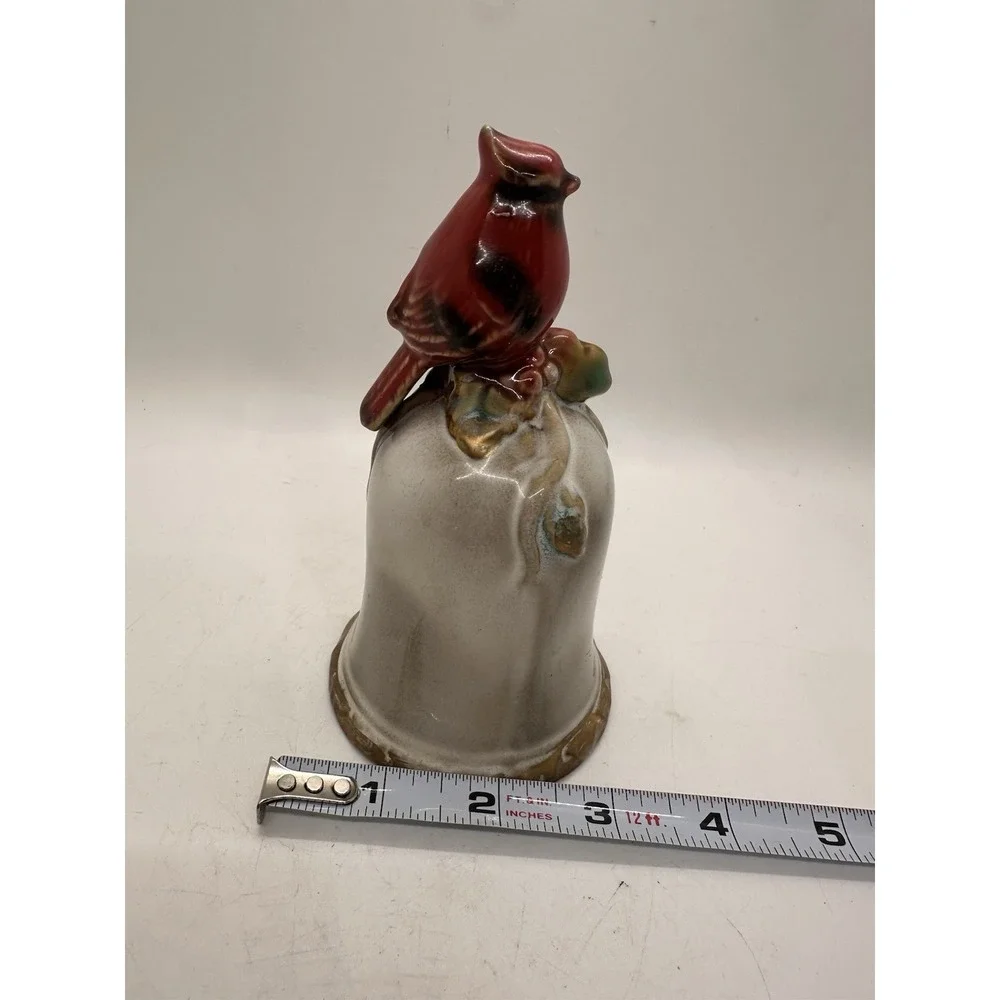 Vintage Cardinal Bell Figurine Ceramic Holiday Christmas Decor Woodland Bird